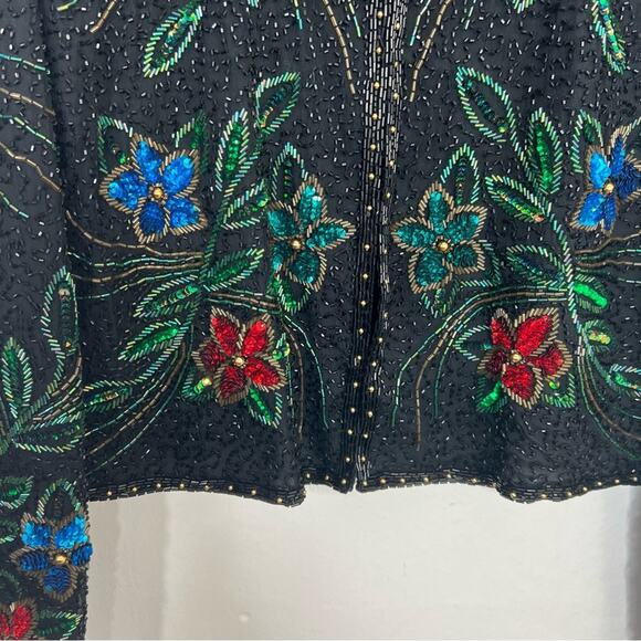 Vintage Scala Silk Beaded Sequin Floral Jacket Size Large NWT - Picture 7 of 14